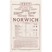 NORWICH CITY 1936 FOOTBALL RAILWAY HANDBILL