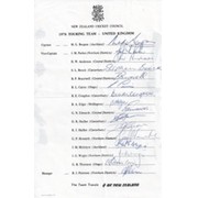 NEW ZEALAND TOUR OF ENGLAND 1978 (OFFICIAL TEAM SHEET)
