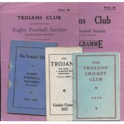 TROJANS RUGBY AND CRICKET CLUB (HAMPSHIRE) 1930S FIXTURES CARDS AND PROGRAMMES
