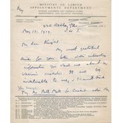 PLUM WARNER (MIDDLESEX & ENGLAND) 1919 CRICKET LETTER - TO D.J. KNIGHT