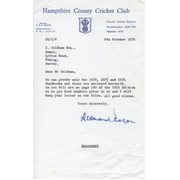 DESMOND EAGAR (GLOUCESTERSHIRE & HAMPSHIRE) 1974 CRICKET LETTER