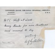 CHARLES LYTTELTON, 8TH VISCOUNT COBHAM (CAMBRIDGE UNIVERSITY) 1921 CRICKET LETTER