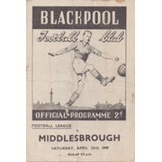 BLACKPOOL V MIDDLESBROUGH 1949 FOOTBALL PROGRAMME