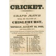 ENGLAND V KENT 1833 (CHISLEHURST) CRICKET BROADSIDE