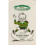 DINNER TO DICKIE JEEPS 1962 RUGBY MENU