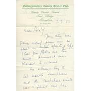 WILFRED WOOLLER TO PERCY BUSH 1953 AUTOGRAPHED RUGBY LETTER