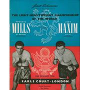 FREDDIE MILLS V JOEY MAXIM 1950 BOXING PROGRAMME