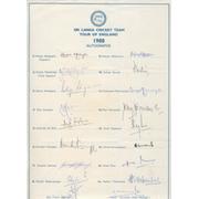 SRI LANKA 1988 CRICKET AUTOGRAPHS