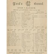 ETON V HARROW 1889 CRICKET SCORECARD