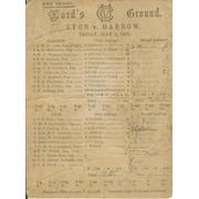 ETON V HARROW 1887 CRICKET SCORECARD