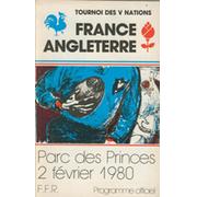 FRANCE V ENGLAND 1980 RUGBY PROGRAMME (ENGLAND GRAND SLAM SEASON)