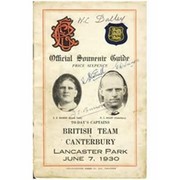 CANTERBURY V BRITISH LIONS 1930 SIGNED RUGBY PROGRAMME