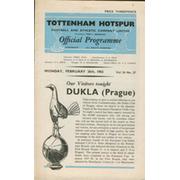 TOTTENHAM HOTSPUR V DUKLA PRAGUE 1961-62 (EUROPEAN CUP) FOOTBALL PROGRAMME