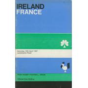 IRELAND V FRANCE 1967 RUGBY UNION PROGRAMME