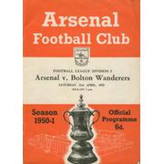 ARSENAL V BOLTON WANDERERS 1951 FOOTBALL PROGRAMME