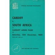 CARDIFF V SOUTH AFRICA 1969/70 RUGBY PROGRAMME