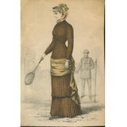LADY TENNIS PLAYER C.1880 HAND-COLOURED PRINT