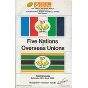 FIVE NATIONS V OVERSEAS UNIONS 1986 RUGBY PROGRAMME