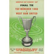 WEST HAM UNITED V 1860 MUNICH 1965 (ECWC FINAL) FOOTBALL PROGRAMME