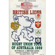 AUSTRALIA V BRITISH LIONS (FIRST TEST) 1989 RUGBY UNION PROGRAMME