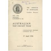 AUSTRALIAN TEST CRICKET TEAM 1956 SIGNED LUNCHEON MENU