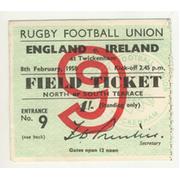 ENGLAND V IRELAND 1958 RUGBY TICKET