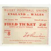 ENGLAND V WALES 1954 RUGBY TICKET