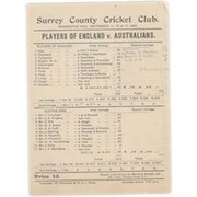 PLAYERS OF ENGLAND V AUSTRALIANS 1902 CRICKET SCORECARD