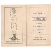 HALIFAX R.U.F.C. 1929 RUGBY MENU CARD