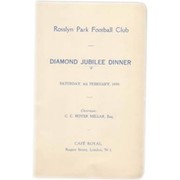 ROSSLYN PARK R.F.C. 1939 RUGBY MENU CARD - DIAMOND JUBILEE