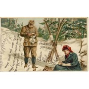 TWO SKIIERS STOPPING FOR REFRESHMENTS (BELGIUM) postcard