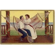 HAMMOCK ROMANCE WITH MAN HOLDING TENNIS RACQUET