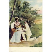 MAN ON ONE KNEE COURTING WOMAN SITTING ON BENCH