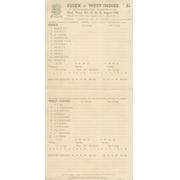 ESSEX V WEST INDIES 1950 CRICKET SCORECARD