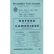 OXFORD UNIVERSITY V CAMBRIDGE UNIVERSITY 1954 VARSITY LAWN TENNIS PROGRAMME
