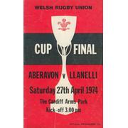 ABERAVON V LLANELLI 1974 (W.R.U. CUP FINAL) RUGBY PROGRAMME