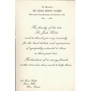 JACK HOBBS IN MEMORIAM CARD 1963