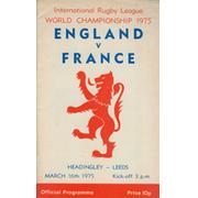 ENGLAND V FRANCE 1975 RUGBY LEAGUE PROGRAMME