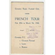 COVENTRY R.F.C. TOUR OF FRANCE 1946 SIGNED ITINERARY CARD