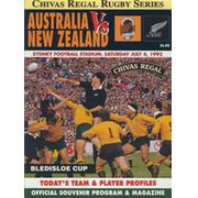 AUSTRALIA V NEW ZEALAND 1992 RUGBY PROGRAMME
