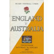 ENGLAND V AUSTRALIA 1967 RUGBY PROGRAMME