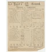 OXFORD UNIVERSITY V CAMBRIDGE UNIVERSITY 1892 CRICKET SCORECARD