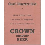 BRITISH LIONS RUGBY TOUR TO NEW ZEALAND 1959 ITINERARY