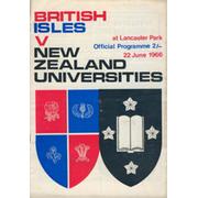 NEW ZEALAND UNIVERSITIES V BRITISH ISLES 1966 RUGBY PROGRAMME