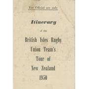 BRITISH LIONS TOUR TO NEW ZEALAND & AUSTRALIA 1950 INTINERARY