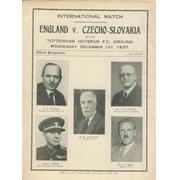 ENGLAND V CZECHOSLOVAKIA 1937 FOOTBALL PROGRAMME (WHITE HART LANE) - ENGLAND WIN 5-4