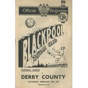 BLACKPOOL V DERBY COUNTY 1950-51 FOOTBALL PROGRAMME