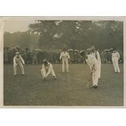 CRICKET MATCH RE-ENACTMENT 1920S PRESS PHOTOGRAPH