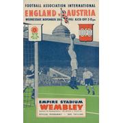 ENGLAND V AUSTRIA 1951 FOOTBALL PROGRAMME