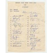 BRITISH LIONS TOUR TO SOUTH AFRICA 1962 AUTOGRAPH SHEET
